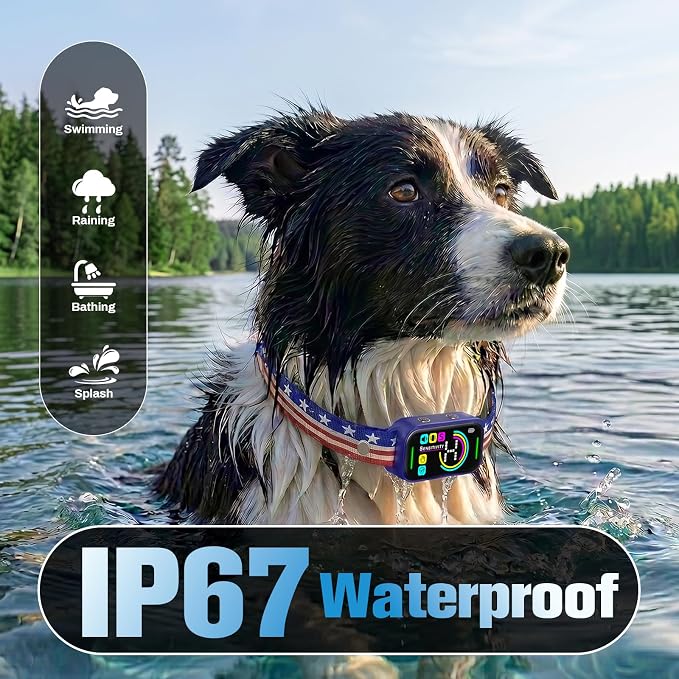 Bark Collar for Large Medium Small Dogs - Smart AI 1S Stop Barking, Anti Barking Device & Dog Training Collar with Beep, Vibration & 8-Level Sensitivity, IP67 Waterproof - Red White Blue