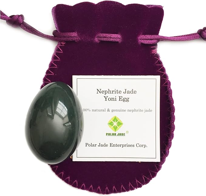 Undrilled Nephrite Jade Stone Egg – Medium Size (43 × 30 mm) | 100% Natural Canadian Jade, Smooth Hand-Polished with Certificate of Authenticity & Velvet Pouch | Polar Jade