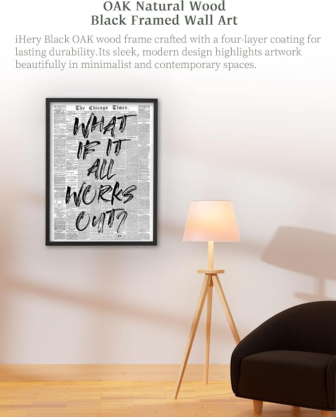 iHery 8x10in What If It All Works Out Framed Motivational Wall Art | Premium Black OAK Wood Frame with Canvas Print, Motivational Decor for Bedroom, Dorm, Office and Living Room, 1Pack