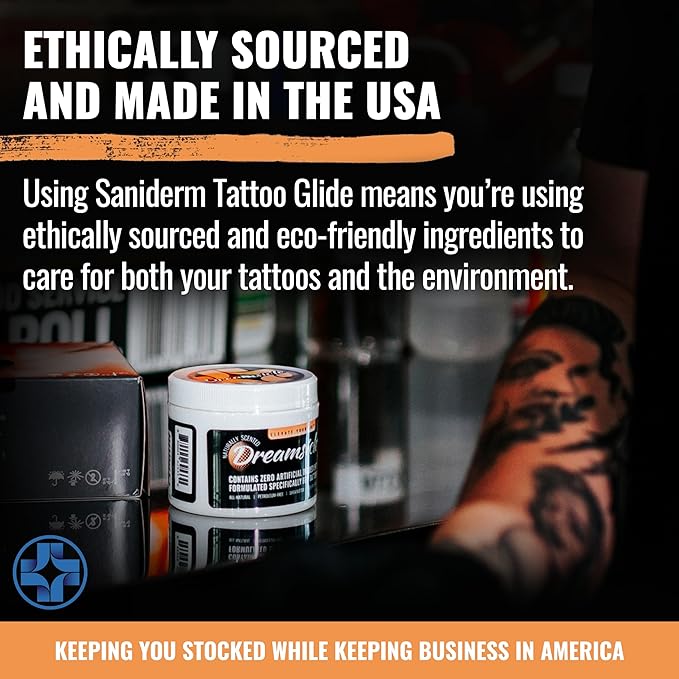 Saniderm Tattoo Glide (4 oz) – Dreamsicle, Naturally Scented with Orange and Vanilla Essential Oils, Made with Premium Ingredients – Use During and After the Tattoo Process – Soft, Whipped Texture