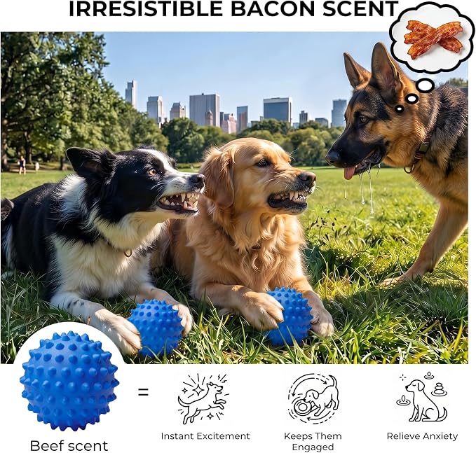 Bacon-Flavor Interactive Squeaky Ball for Dogs, 25-80lbs Pack of 3