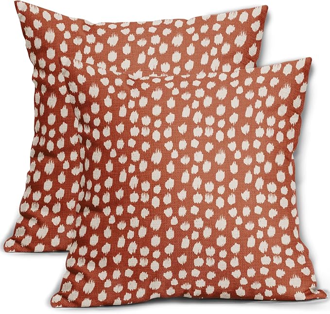 Burnt Orange Cream Dots Pillow Covers 20x20 Set of 2 Boho Design Polka Dot Throw Pillows Modern Trendy Print Outdoor Decorative Pillowcase Square Linen Cushion Cases Decor for Sofa Couch Bed