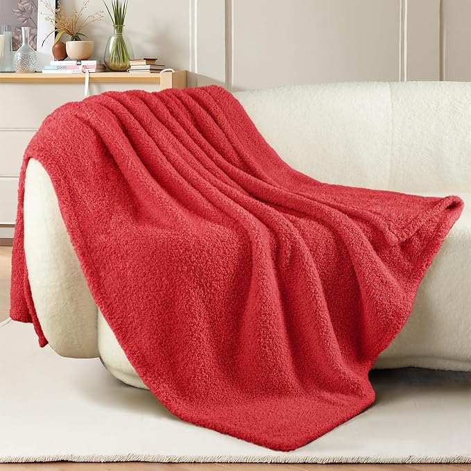 Exclusivo Mezcla Fleece Throw Blanket for Couch and Sofa, 50" x 60" | Super Soft and Cozy Fluffy Blanket for Women, Lightweight and Fuzzy Throw for Home Decor, All Season, Red