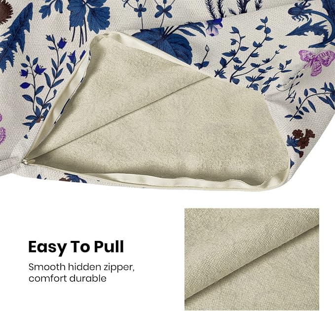AEIOAE Summer Pillow Covers 18x18 Inch Set of 2,Navy Blue Wild Flower Plant Throw Pillows Case,Seasonal Floral Outdoor Decorative Square Linen Farmhouse Decor Cushion Covers for Home Sofa Bed Couch