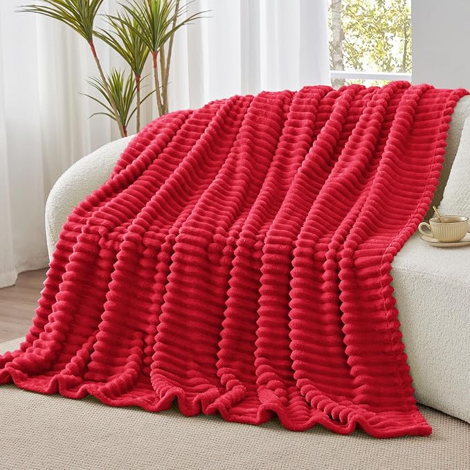 BEDELITE Ribbed Twin Blanket for Couch & Bed, Red, 60"x80" | Ultra-Soft Plush Fleece, Cozy, Warm Yet Lightweight, Ribbed Texture, Home Decor, Machine Washable, Giftable, All-Season Use