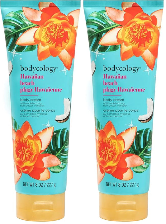 Bodycology Shea Butter Body Cream, Hawaiian Beach, 8 oz (Pack of 2)