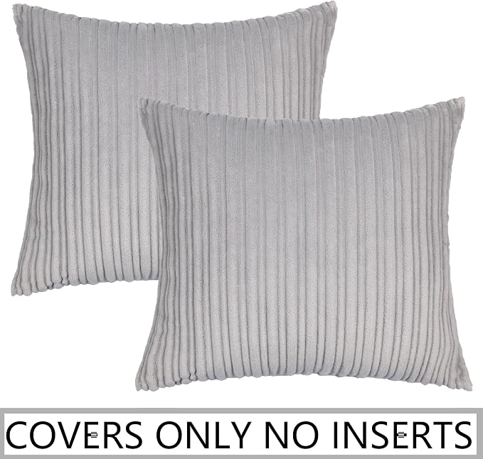 UGASA Super Soft Plush Corduroy Pillow Covers Solid Textured Large Throw Euro Pillow Sham Cushion Cover for Couch Floor, 2 Pcs, 16 x 16, Light Grey