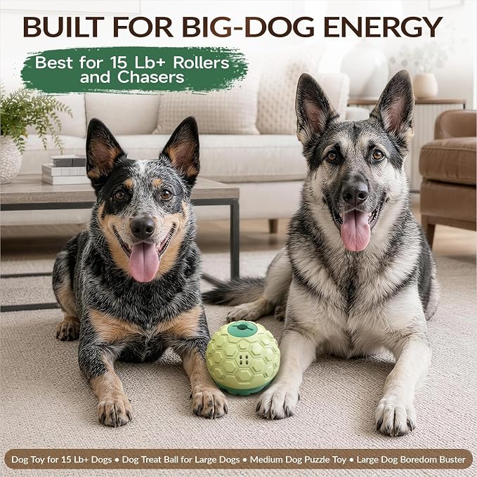 KADTC XL Rolling Dog Treat Dispenser Toys, Wobble Giggle Ball & Slow Feeder | Soft Shell/Tough Core | 3-Cup Kibble Capacity | Adjustable Flow | Burns Energy | Brain Game | Fights Boredom | Indoor/Outdoor