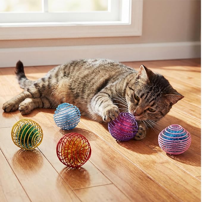 Jecery 5 Pcs Cat Toys Spring,Glitter Balls,Multicolor