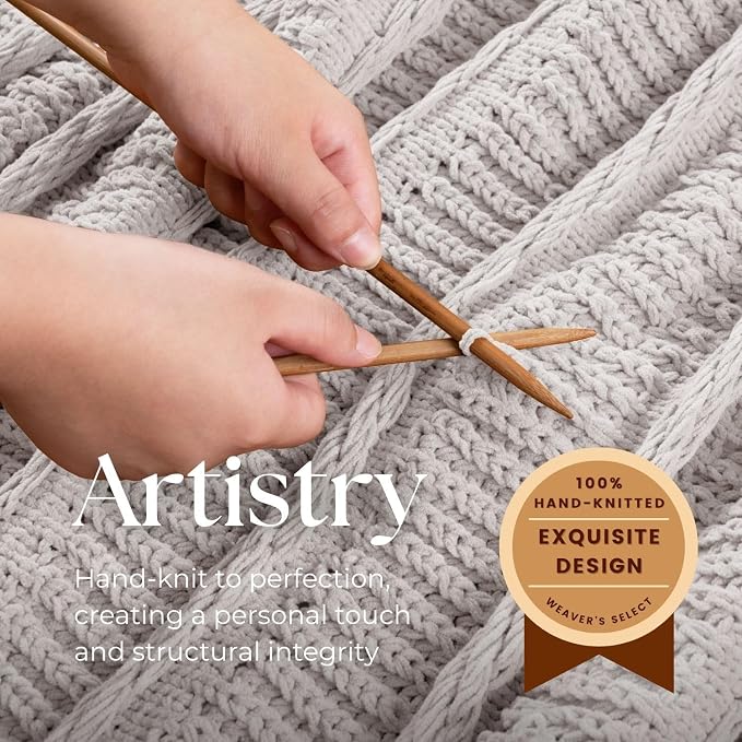 Boho Knitted Chenille Blanket with Tassels - Lightweight & Soft All-Season Throw - 3D Classic Pattern for Living Room Bedroom Couch, Ivory White, Queen 90"x90"