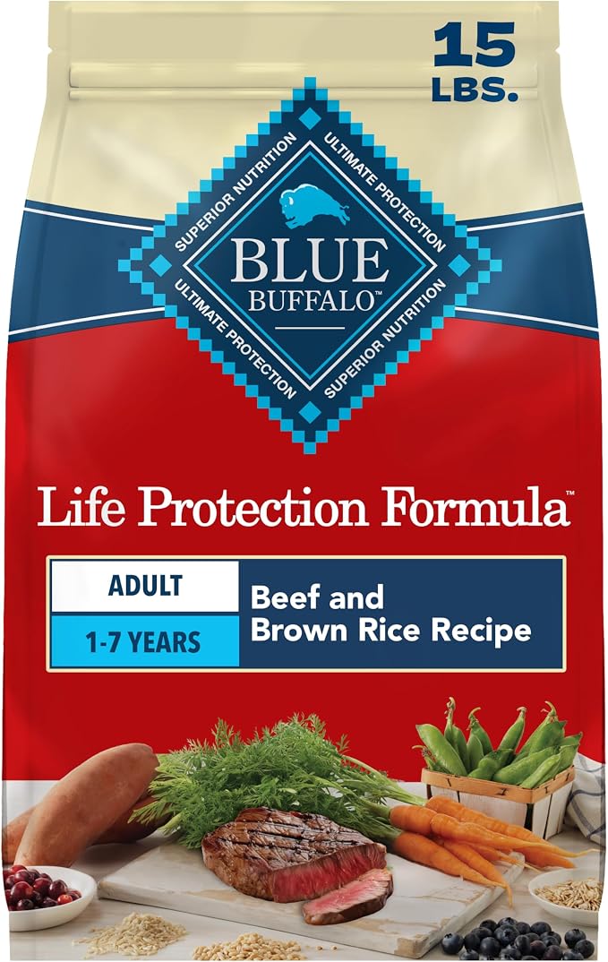 Blue Buffalo Life Protection Formula Beef Adult Dry Dog Food, 15 lb | Real Beef #1 Ingredient, Supports Immunity with Antioxidant-Rich LifeSource Bits, Promotes Healthy Muscle Development