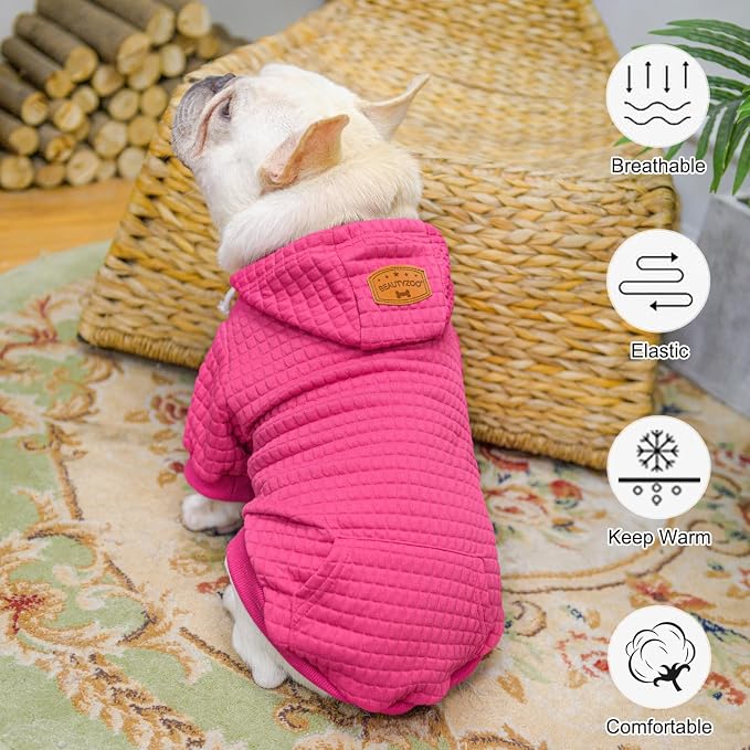 BEAUTYZOO Dog Hoodies Sweater for Small Dogs,Waffle‑Like Laminated Pet Coat | Warm Dog Sweatshirt with Pocket & Leash Hole,Pullover Clothes for Girl Boy Dogs & Cats,Stretchy & Easy‑On‑Off,Chihuahua Puppy