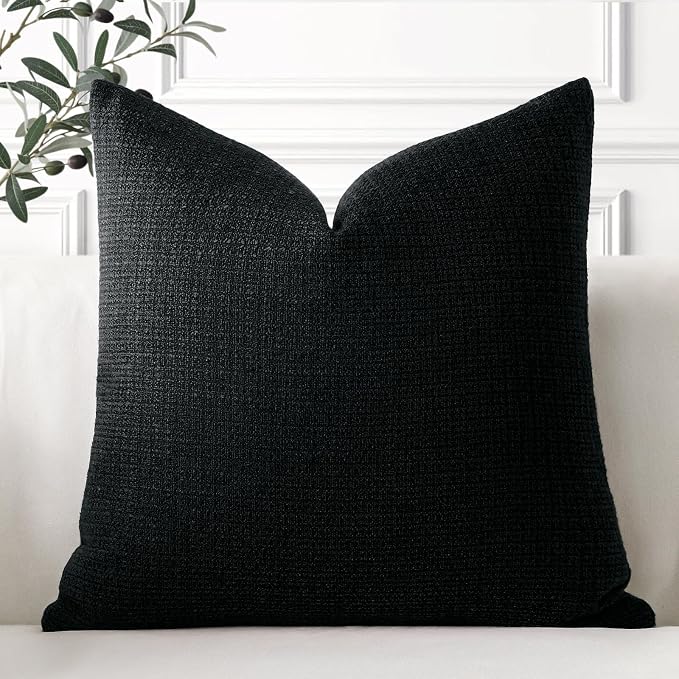 OTOSTAR Linen Throw Pillow Cover Set of 1 Decorative Square Pillowcases Cushion Covers 24x24 Inch for Home Decor Sofa Bedroom Car 60 x 60CM Black