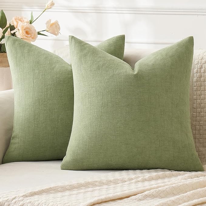 MIULEE Sage Green Chenille Couch Throw Pillow Covers, 18x18 | Set of 2, Soft Modern Farmhouse Style, Decorative Pillowcases for Sofa Living Room Bed, Home Decor