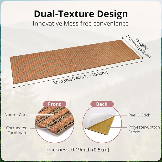 Natural Cork Cat Scratcher Mat, Self-Stick & Trimmable Furniture Protector for Couch, Door, Wall & Bed Corner, Claw-Friendly for Indoor Cats (Cherry Red, 39.4 x 11.8 Inch) (Cherry red, Self Stick)