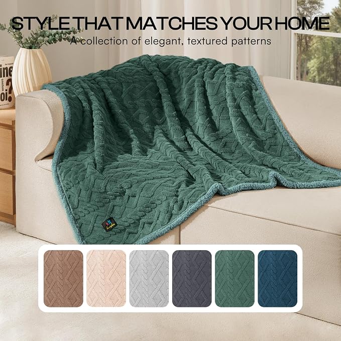 Luciphia Waterproof Blanket for Twin Bed Reversible Fleece Couch Cover | Reversible waterproof pet blanket with soft Sherpa fleece; machine washable, protect couch bed car, Green-thicken 85" x 57"
