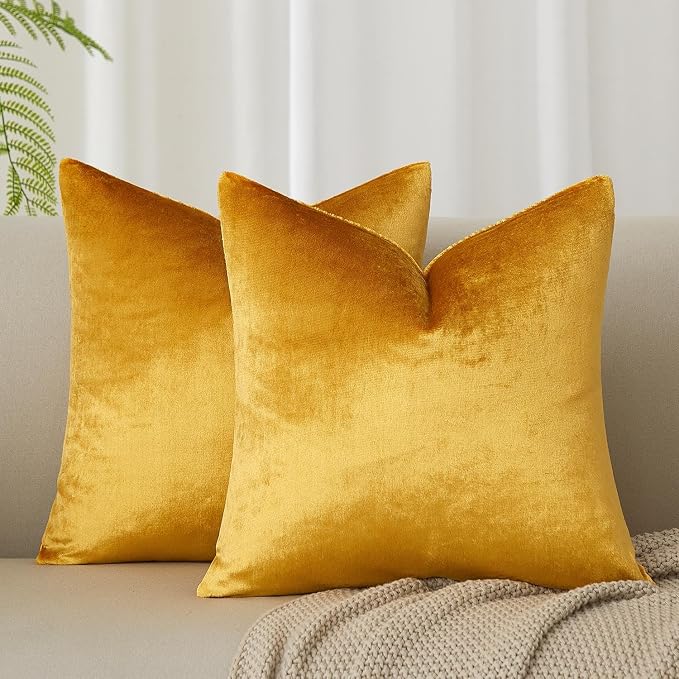 20x20 Throw Pillow Covers Set of 2 Decorative Velvet Cushion Covers,Golden | Soft Pillow Cases with Invisible Zipper for Modern Couch Sofa Bed Living Room Bedroom Home Decor