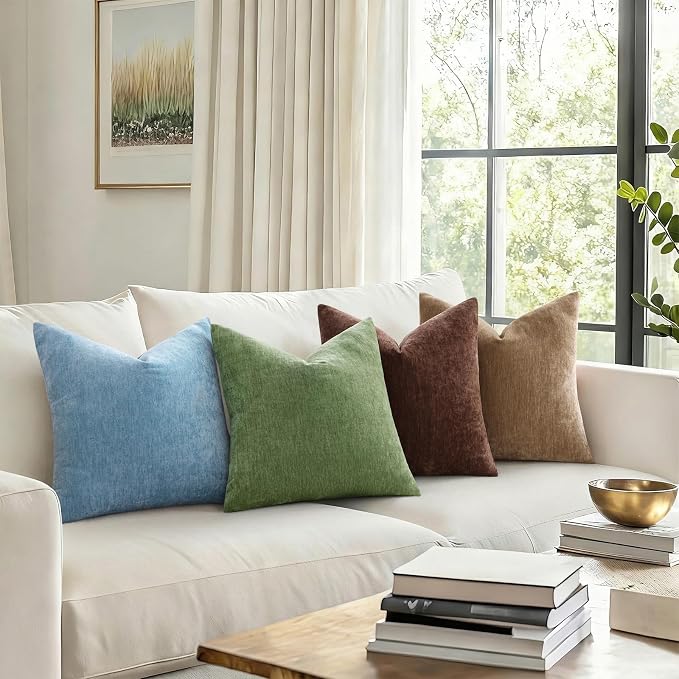 decorUhome Soft Chenille Brown Throw Pillow Covers 24X24 Set of 2 | Decorative Fall Couch Pillow Covers Solid Dyed Accent Modern Euro Sham Farmhouse Neutral Square Pillow Cases for Sofa