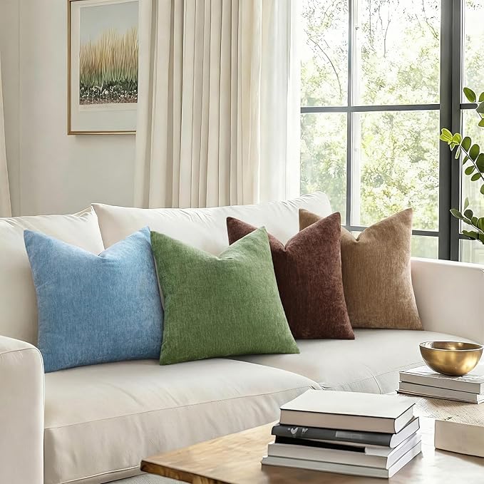 decorUhome Soft Chenille Reddish Brown Throw Pillow Covers 22X22 Set of 2 | Decorative Fall Couch Pillow Covers Solid Dyed Accent Modern Euro Sham Farmhouse Neutral Square Pillow Cases for Sofa