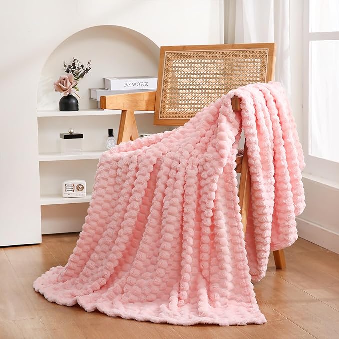 Light Pink Throw Blanket 50"×70" Gifts for Mom Fuzzy 3D Jacquard Decorative | Flannel Fleece Super Soft Plush Cozy Blanket for Couch Sofa Chair Lightweight