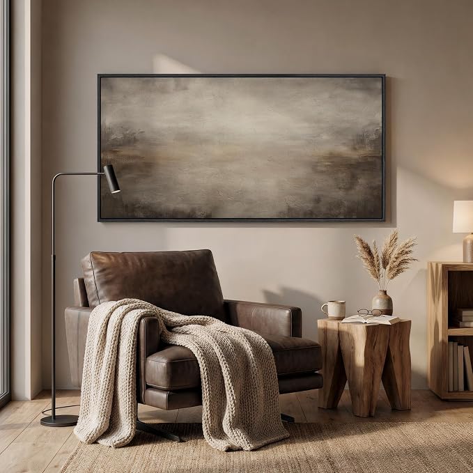 Large Framed Abstract Wall Art for Living Room, Horizontal Brown Modern Canvas Prints Paintings Artwork for Walls, Neutral Minimalist Rustic Pictures for Bedroom Farmhouse Dining Room Wall Decor 30x60