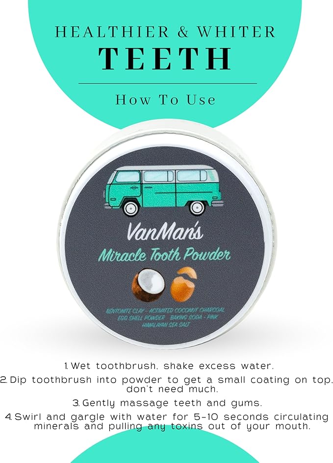 Vanman’s - Miracle Tooth Cleaning Powder Toothpaste (3 Pack) - Fluoride-Free Whitening Tooth Powder with Coconut Charcoal, Eggshell Powders - Remineralizing Toothpaste - 2.2 Ounce