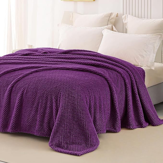 Whale Flotilla Soft Fleece Twin Size Bed Blanket, Purple | 60x80 Inch, Suitable for Bed, Fluffy Fuzzy Jacquard Blankets for All Season, Lightweight and Cozy