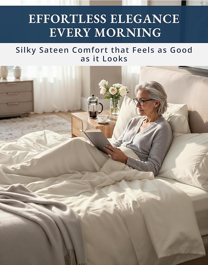 LANE LINEN 100% Egyptian Cotton Bed Sheets Twin XL - 1000 Thread Count, Long Staple Soft & Comfy Sateen Weave No Pill Fade Resistant Machine wash Extra Long Twin Sheets for Hospital Bed -Ivory