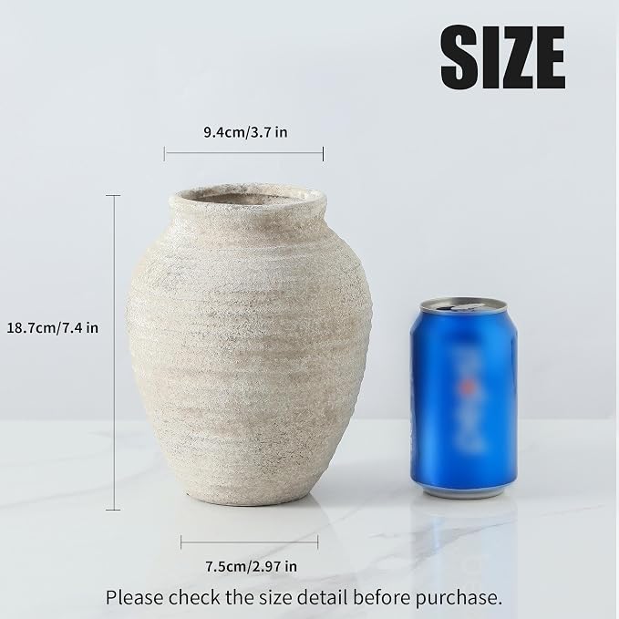 Ceramic Flower Vase - 7.4 Inch Farmhouse Rustic Vase for Home Decor Handcrafted Pottery Vase Small Terracotta Vases for Dining Table Decor Fireplace Living Room Bathroom Wedding Centerpiece