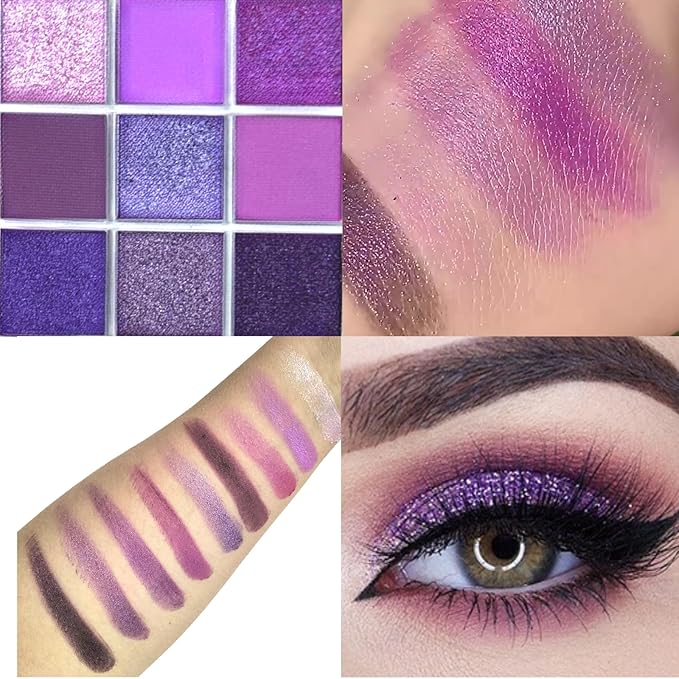 9 Colors Purple Tan Grape Shimmer Matte Eyeshadow Palette, Pearl Glitter Shimmer Matte Nude Neutral Shades, High Pigmented Waterproof Grape Plum Pink Lavender Eyeshadow, Bright Sombras De Ojos