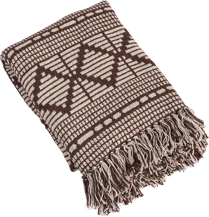 Bloomingville Soft Recycled Cotton Blend Throw with Diamond Pattern, Brown and Beige