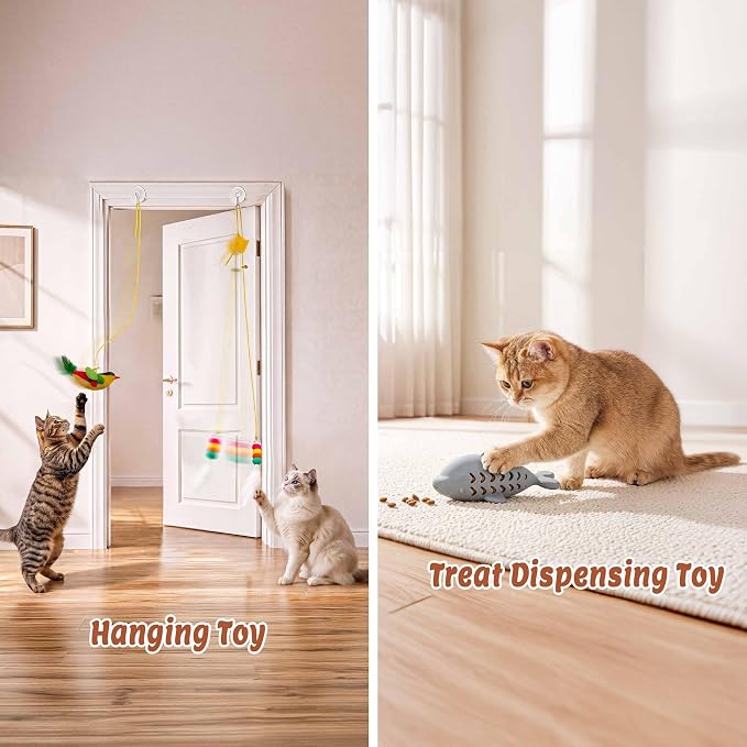 21 Pcs Interactive Cat Toys for Indoor Cats, Cat Puzzle Box with Rechargeable Automatic Ball, Hanging Toy, Plush Mice and Balls 3-in-1 Kitten Toys for Indoor Bored Kittens