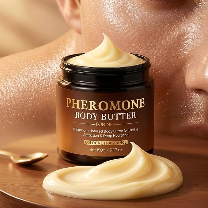 Pheromone Body Butter for Men, Cologned Skin Body Cream with Shea Butter, Cocoa Butter & Coconut Oil, Non-Greasy, Long-Lasting Scent, Alcohol-Free, Vegan, 5 oz (1 pack)
