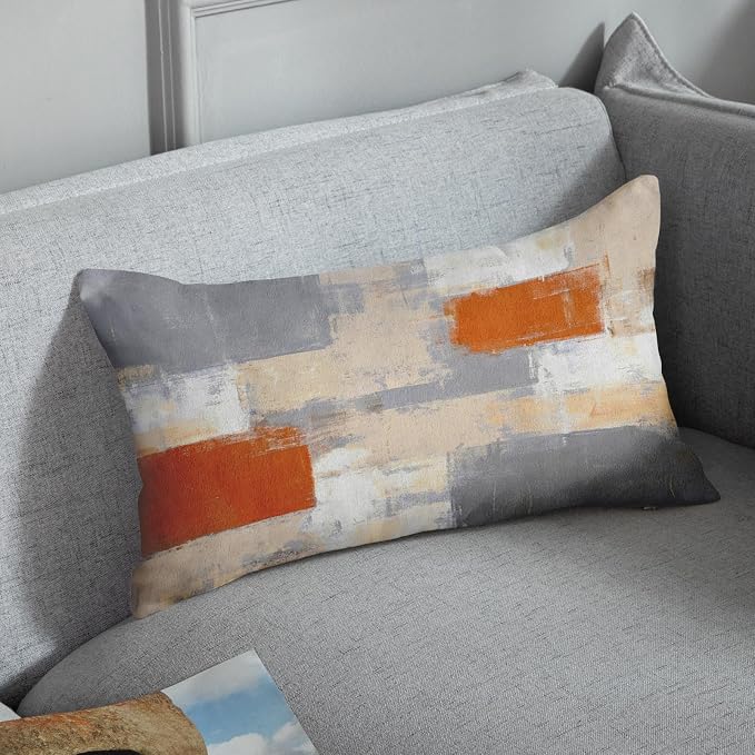Throw Pillow Covers Set of 2, 12 x 20 Inch, Beige Orange Grey | Abstract Modern Art Outdoor Decorative Square Pillow Cases Couch Cushion Case for Couch Bed Sofa Living Room Home Decor
