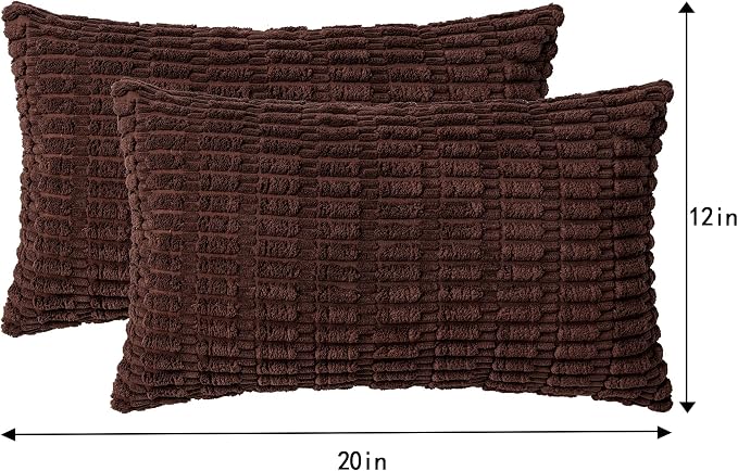 Pack of 2 Corduroy Decorative Throw Pillow Covers 12x20 Inch, Dark Brown | Fall Soft Striped Pillow Covers Modern Farmhouse Home Decor Christmas Throw Pillow Covers for Sofa Living Room Couch Bed