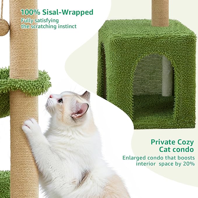 Large Cat Tree for Indoor Cats, Multi-Functional Comfy Cat Bed-48in Tall Cat Tower with Scratching Post, Cozy Hammock for Kittens and Adult Cats, Cute Condo with Toy