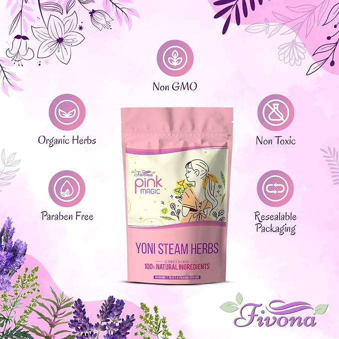 Fivona Yoni Steaming Herbs for at Home V steam - Pink Magic Recipe for Detox and Cleansing Support PH Balance and Odor Control 2-4 Steam Sessions per Pack
