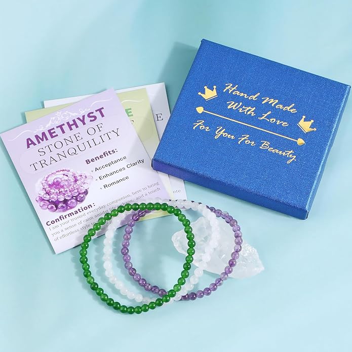 NCB 2.3-Piece 4mm Natural Crystal Gemstone Stretch Bracelets – Handmade Reiki Energy Healing Jewelry for Meditation,Yoga, Unisex