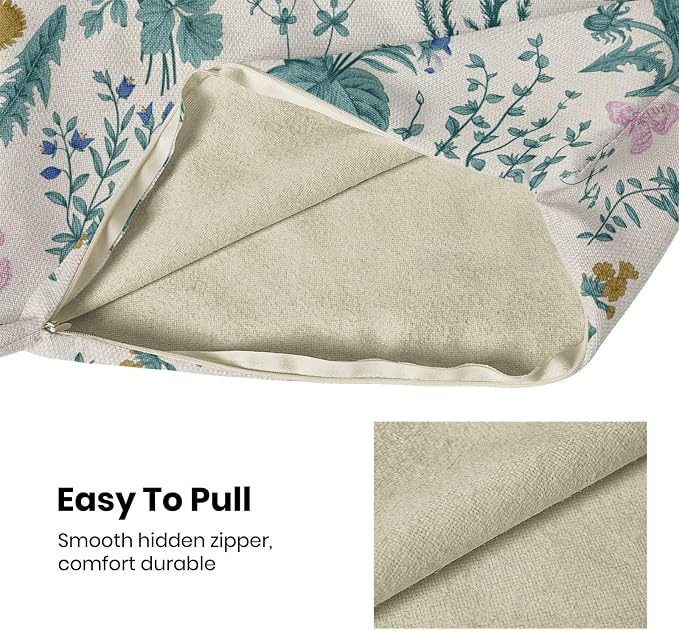 AEIOAE Spring Pillow Covers 22x22 Inch Set of 2,Blue Teal Wild Flower Plant Throw Pillows Case,Seasonal Floral Outdoor Decorative Square Linen Farmhouse Decor Cushion Covers for Home Sofa Bed Couch