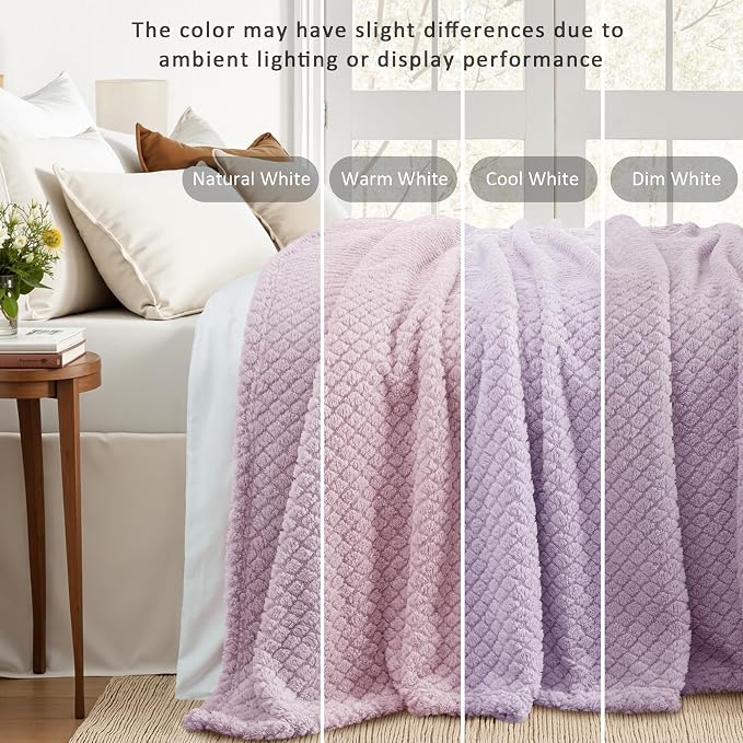 Exclusivo Mezcla Soft Fleece Throw Blanket for Couch, Lilac Purple | Jacquard Lightweight Cozy Throws for Bed, Sofa, Breathable Decorative Fuzzy Textured All Season Use, 50x60 Inches