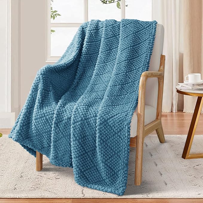 Whale Flotilla Soft Fleece Throw Blanket for Couch, Slate Blue | Jacquard Waffle Blankets for Home Decor, Lightweight and Cozy, All Season Suitable, 50x60 Inch