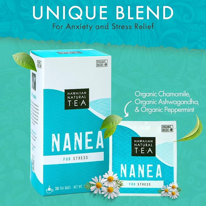 Nanea Chamomile Tea, Caffeine-Free Herbal Tea, All-Natural and Wellness Tea, Calming Hot Tea, Vegan and Keto-Friendly, 60 Tea Bags, 36 g -Hawaiian Natural Tea
