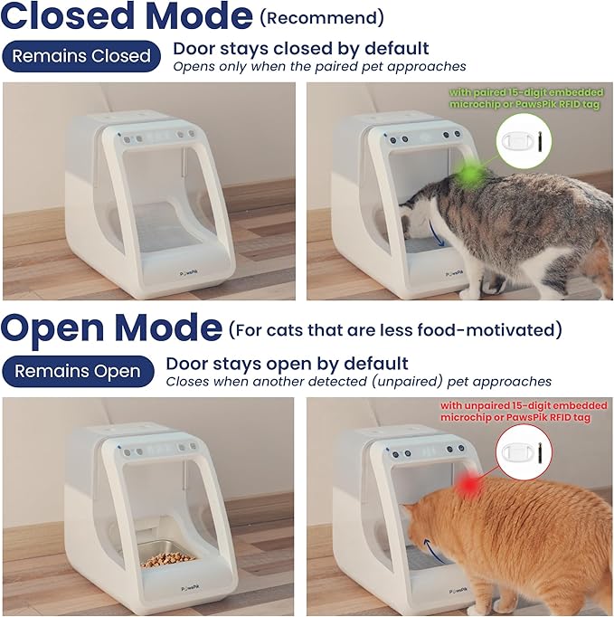 Automatic Microchip RFID Cat Feeder, 16-Cup, White | ISO Microchip & PawsPik RFID Tag Compatible, App Control, Portion Control, Personalize Feeding
