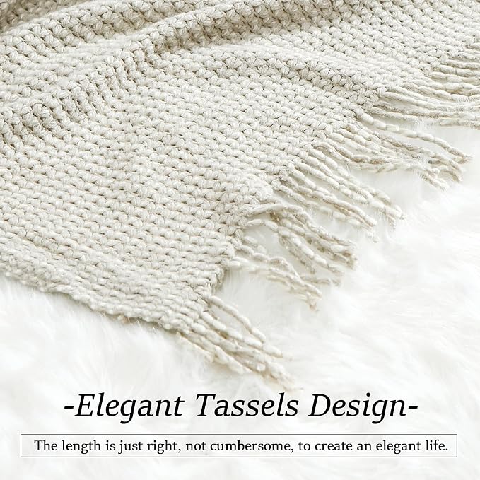 Blagic Wheat Textured Knit Throw Blanket for Couch,Grey and White,50"x60" | Soft Farmhouse Boho Throw Blanket with Tassels,Decorative for Living Room,Gifts for Adults,All Season Use