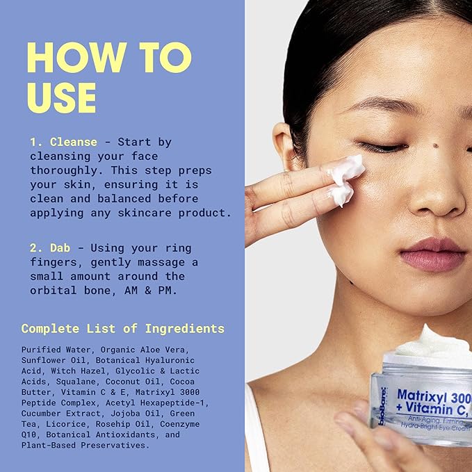 Matrixyl 3000 + Vitamin C & E Eye Cream – Anti-Aging Peptide Eye Treatment for Wrinkles, Dark Circles & Puffiness – Hydrating Cream with Hyaluronic Acid, AHAs & Botanical Oils – 15ml