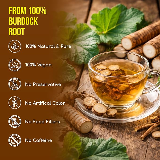 FreshDrinkUS, Premium 75 Burdock Root Tea Bags, 100% Natural & Pure, Herbal Tea. Made with Natural Material Tea Bags. No Sugar, No Caffeine, No Gluten, Vegan.