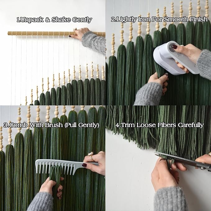 Large Macrame Wall Hanging Green Boho Decor Yarn Fiber Art 39"W*55"L | Handmade Wall Hanging, Lightweight Wall Decor, Entryway Decoration, Geometric Wall Art, Modern Home Style, Boho Accent