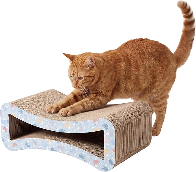 Kitty City Corrugate Cat Scratcher Lounger - Cardboard Cat Scratcher Bed, Horizontal Kitty Couch Scratch Pad, Durable Play for Indoor Cats & Kittens - Cats in Pajamas Print, 21" x 12"