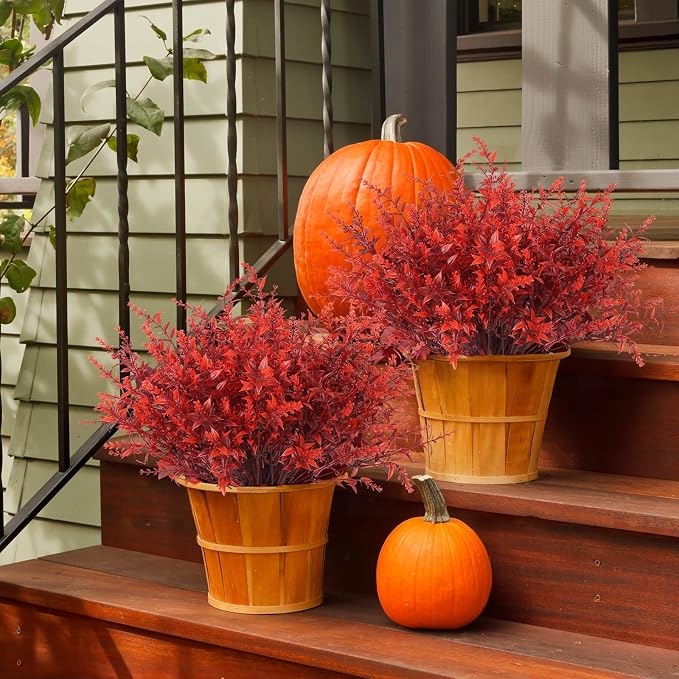 RECUTMS Fake Fall Plastic Flowers Artificial Plants UV Resistant Flowers | 12Pc,Fall Burgundy Decor,Fake Autumn Plants Faux Outdoor Plastic Faux Greenery for Party Yard Balcony Thanksgiving Decoration