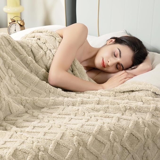 Aganear Fleece Throw Blanket for Bed Couch 90"x90" Khaki | Lightweight Fuzzy Throw,Warm Gift for Women,Christmas,Housewarming,Soft,Fall Boho Design for Room Home Decor,All-Season Use